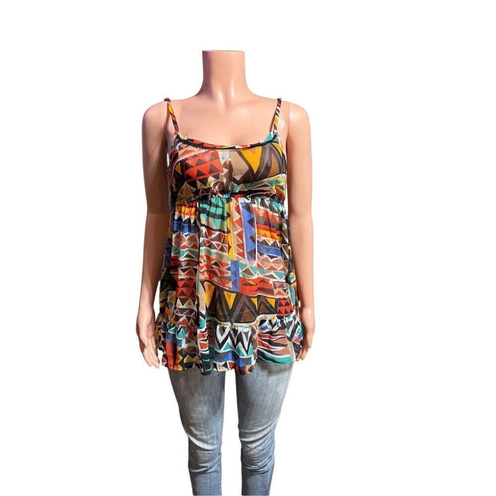 Multi-colored geometric print cami Spaghetti straps top S